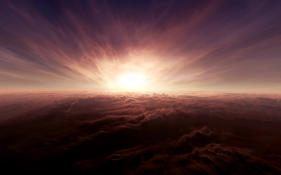 sunset illustration, sky, fire, horizon, clouds HD wallpaper