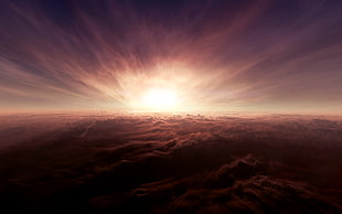 sunset illustration, sky, fire, horizon, clouds