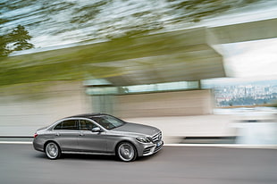 time lapse photography silver Mercedes-Benz sedan along highway HD wallpaper