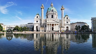 white dome building beside body of water wallpaper, Vienna, church, cathedral, water