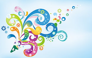 blue, yellow, green, and pink floral clipart