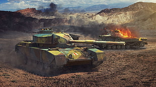 yellow and green battle tank, FV4202, tank, World of Tanks, Africa HD wallpaper