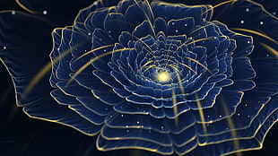 blue petaled flower, abstract, fractal, fractal flowers, flowers HD wallpaper