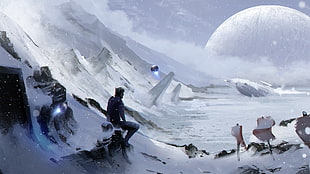 men's black shirt, artwork, Monstercat HD wallpaper