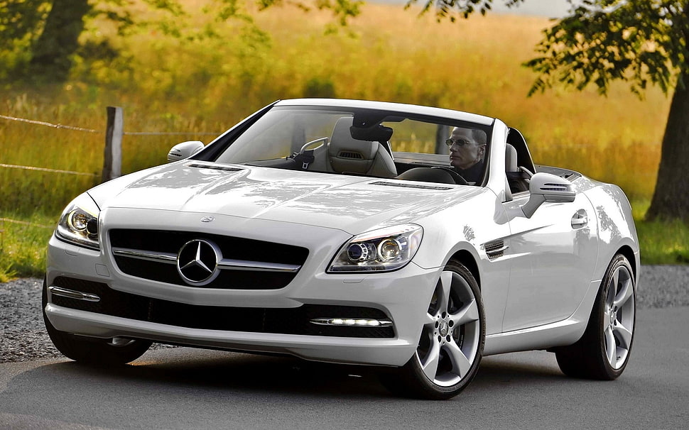 white Mercedes-Benz convertible, car HD wallpaper