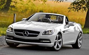 white Mercedes-Benz convertible, car