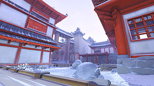 brown and white concrete building, Hanamura (Overwatch), Overwatch, Christmas