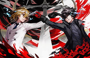 two men holding pistol anime wallpaper, Persona 5, Akira Kurusu, Persona series