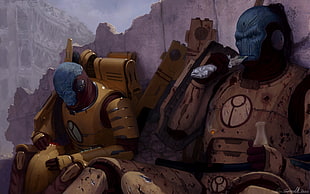 two armored blue game characters illustration, Tau, Warhammer 40,000, Tau Empire