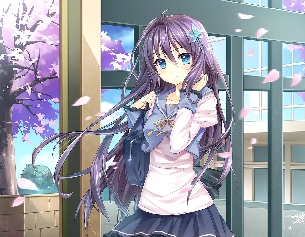 anime girl with purple hair HD wallpaper