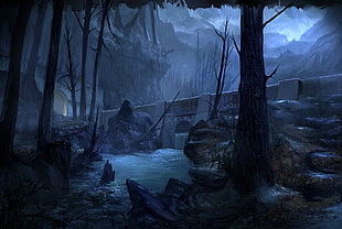 forest and river digital wallpaper, fantasy art, artwork