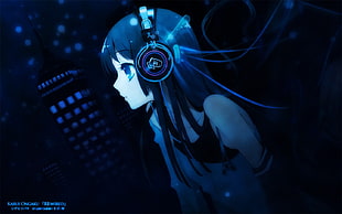 black anime-character illustration, anime, headphones, K-ON!, Akiyama Mio HD wallpaper