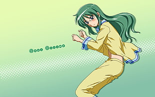 female character in green hair HD wallpaper