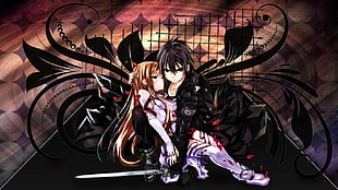 Kirito illustrationb, anime, Sword Art Online, anime girls, sword HD wallpaper