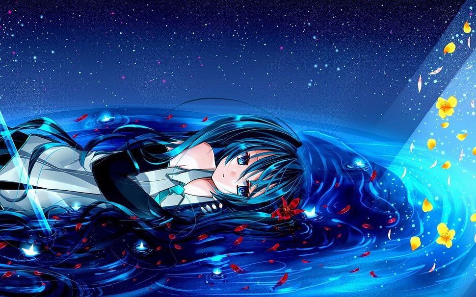 blue-haired female anima character, anime, Vocaloid, Hatsune Miku HD wallpaper