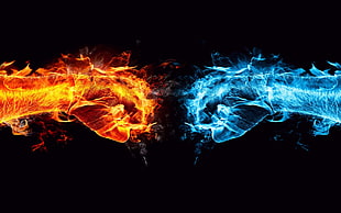 illustration of fire and ice fists