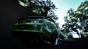green Chevy coupe during daytime