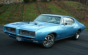 blue GTO coupe, car, Pontiac, GTO, blue cars