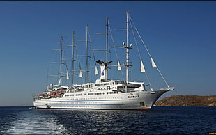 white and brown sailing ship, boat, cruise ship, sea