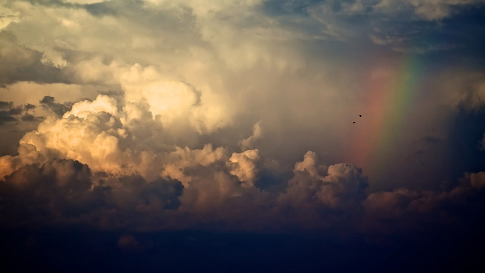 rainbow near clouds during daytime, nature, sky, rainbows, clouds HD wallpaper