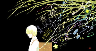 yellow-haired male anime character digital wallpaper, anime, Mushishi, Ginko (Mushishi), simple background