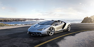 silver Lamborghini car on road photo