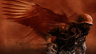 game character wearing brown military helmet digital wallpaper, artwork, concept art, soldier, demon