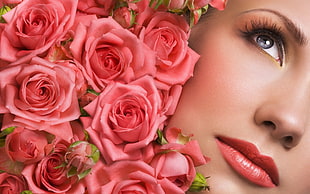 pink flowers beside girl HD wallpaper