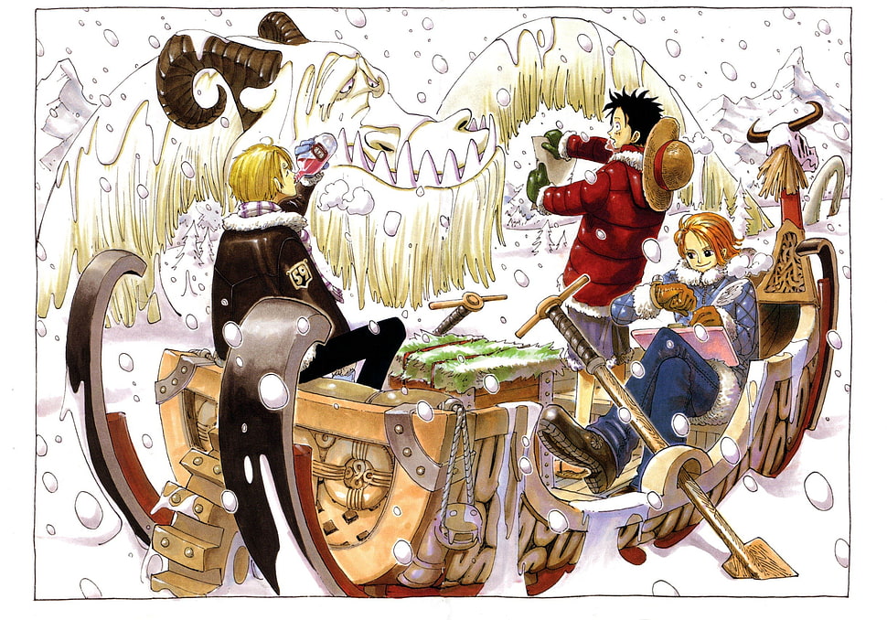 One Piece illustration, One Piece, Monkey D. Luffy, Nami, Sanji HD wallpaper