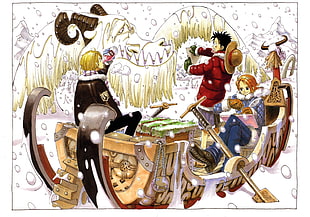 One Piece illustration, One Piece, Monkey D. Luffy, Nami, Sanji