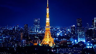 lightened Eiffel Tower during night time HD wallpaper