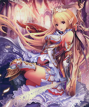 woman holding sword anime character digital wallpaper