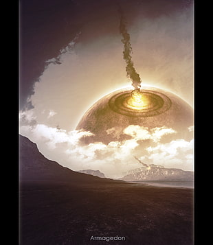 Armagedon poster, planet, lights, clouds, universe