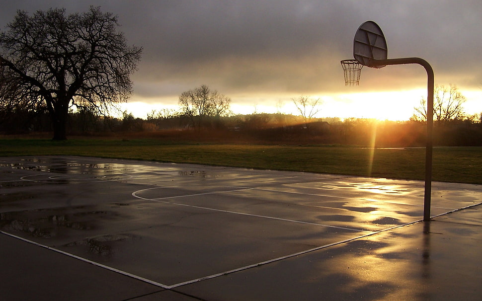 white and black basketball hoop, basketball, sport , sports, basketball court HD wallpaper