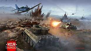 War Thunder game application screenshot, War Thunder, tank, airplane, Tiger I