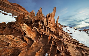 brown mountain, nature, winter, landscape, rock HD wallpaper