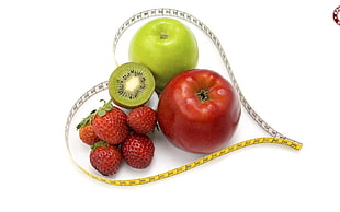 strawberries, apples, and sliced kiwi photo HD wallpaper