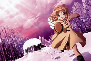 girl anime in beige coat HD wallpaper