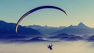 black and brown parachute, landscape, mountains, paragliding, sport 