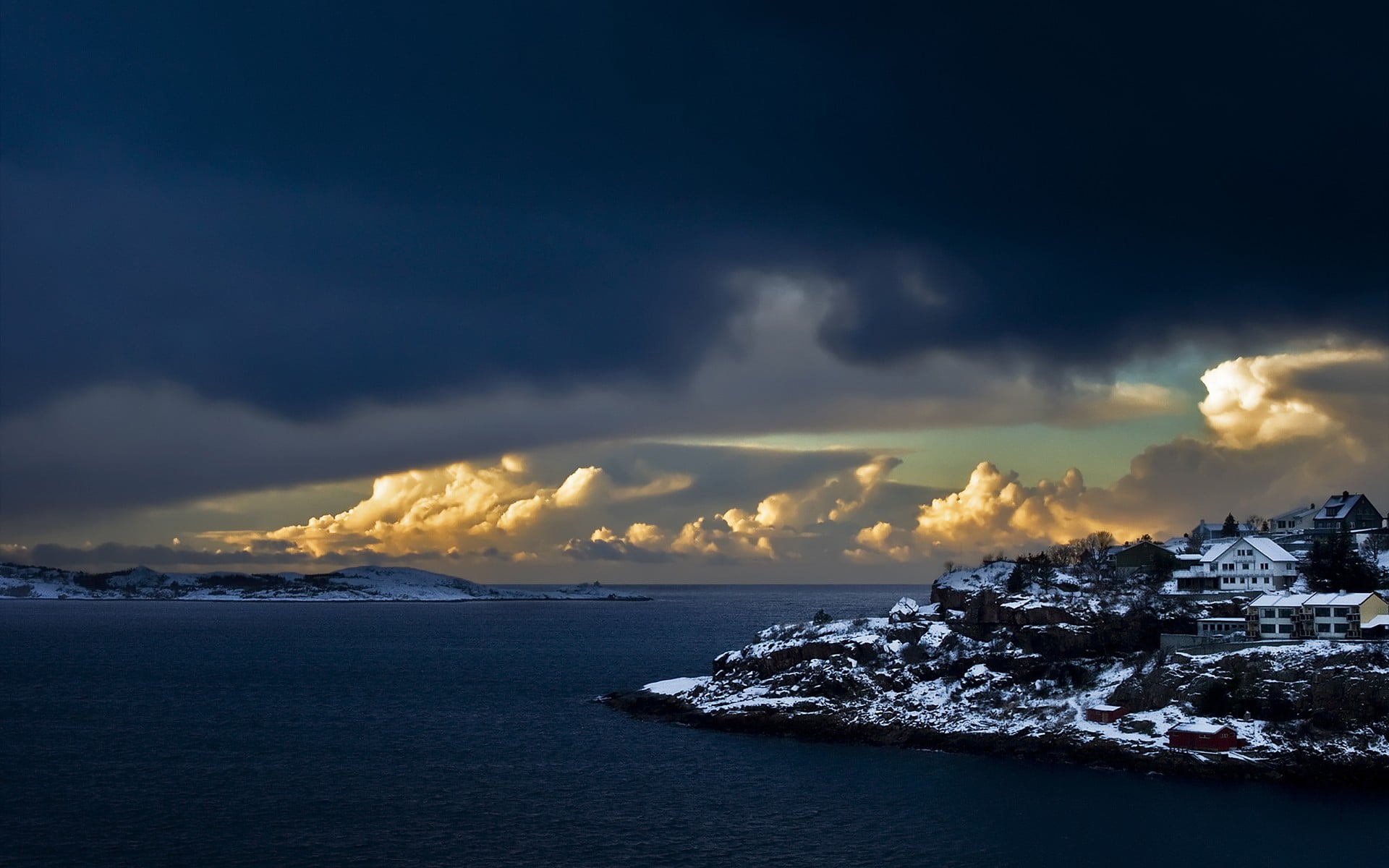 white clouds, landscape, clouds, sea, snow