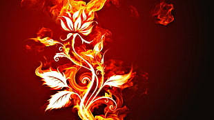 red flower illustration, fire, flowers