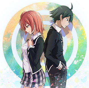 male and female anime characters wallpaper, Yahari Ore no Seishun Love Comedy wa Machigatteiru, Hikigaya Hachiman