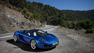 blue convertible coupe, McLaren, McLaren MP4-12C, blue cars, car