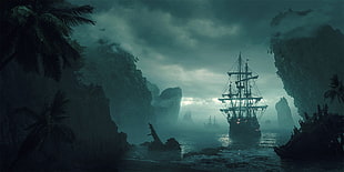 sail ship on body of water digital wallpaper, fantasy art, ship, artwork