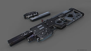 black and gray assault rifle concept art, futuristic, weapon
