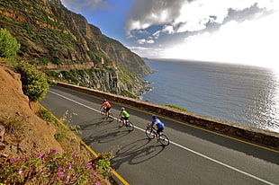 black bicycle, Cape Town, Chapman's Peak, sea, mountains HD wallpaper