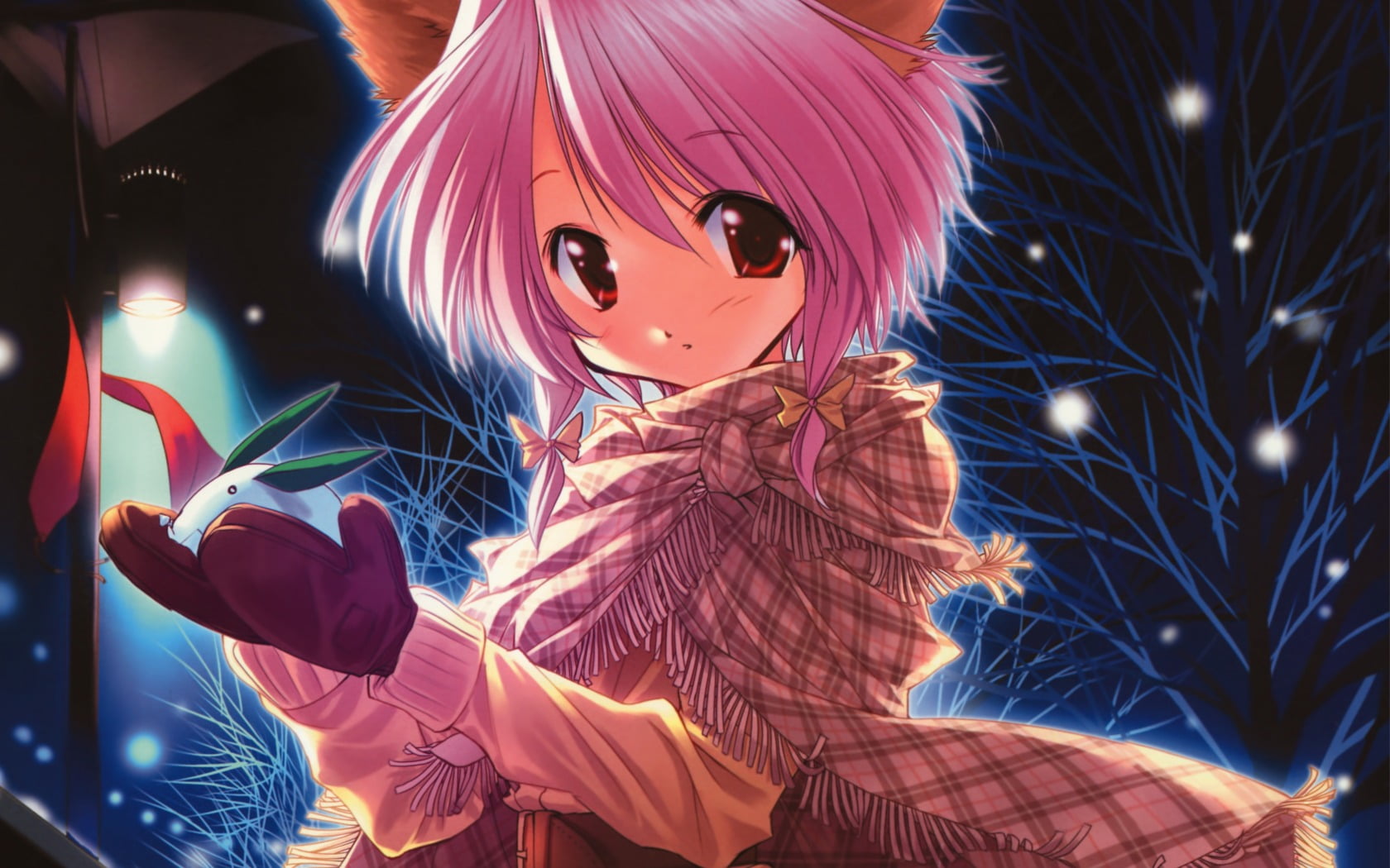 girl anime character holding white rabbit poster