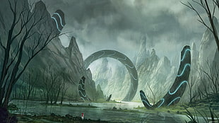 portal on river digital wallpaper, fantasy art, artwork