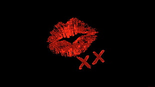 red and black spider illustration, minimalism, lips, simple background, black