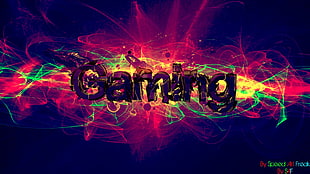 black, red, and yellow background with text overlay, video games, Photoshop, gold, digital art